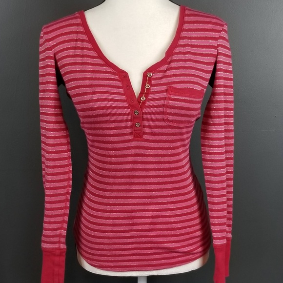 Victoria's Secret Tops - VICTORIA'S SECRET Pimk & red striped Henley Top S!